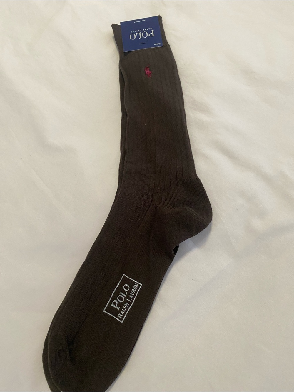 Polo by Ralph Lauren Dark Brown Ribbed Dress Sock with Red Pony